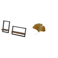 thumbnail image 1 of Estantes flotantes rústicos modernos de madera y escultura abstracta de hojas de ginkgo de hierro forjado para pared, ideales para cocina, oficina, co, 1 of 8