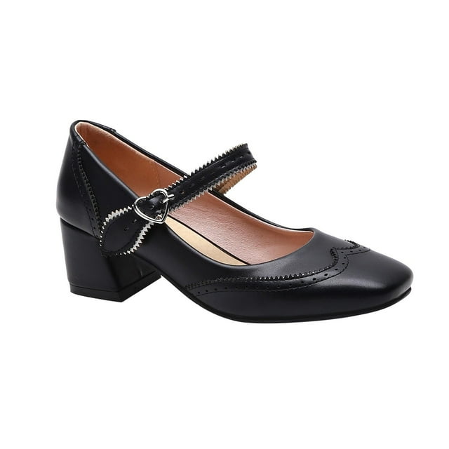 TIEVOSA Chaussures Mary Jane pour Femmes à Talon Moyen et Bout Carré