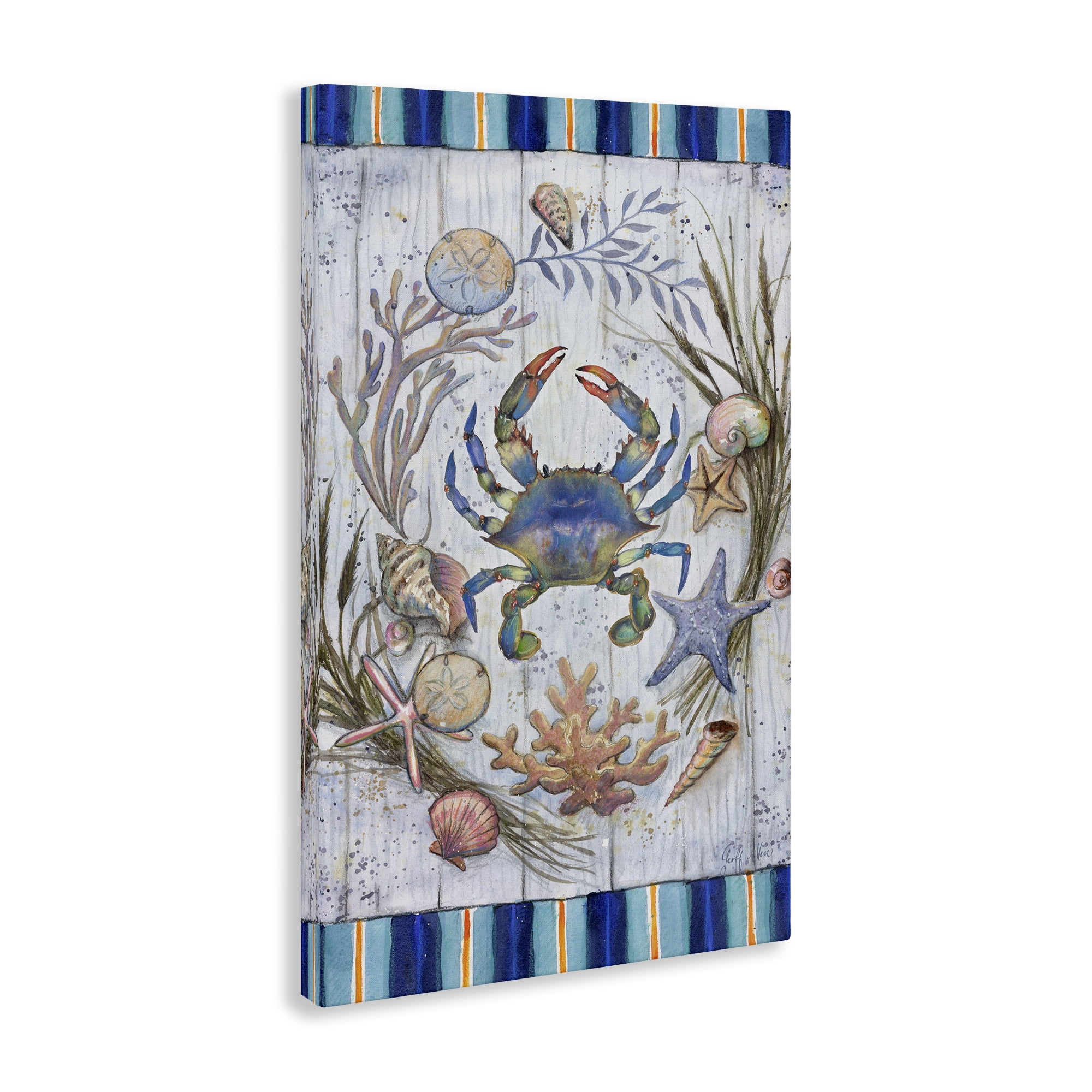 Stupell Industries Coastal Wreath & Crab Nautical & Beach Painting Wrapped Canvas Art Print Wall Art, 20 x 30