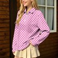 thumbnail image 7 of hotojiny Girls Long Sleeve Shirt Half Zip Collar Polka Dot Print Casual Loose Pullover Sports Top for Fall Winter(Hot Pink,12-13 Years), 7 of 7