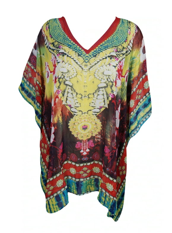 Womas Beach Caftan Tunic Dress Vibrant Shades Coverup Kaftan 3XL