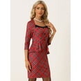 thumbnail image 4 of DARING DIVA Pencil Dress 3/4 Sleeve Peplum Belt Plaid Sheath Dress L Red, 4 of 6