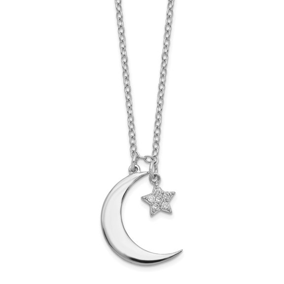 Primal Silver Sterling Silver Rhodium-Plated Cubic Zirconia Star and Moon with 2-inch Extension Necklace