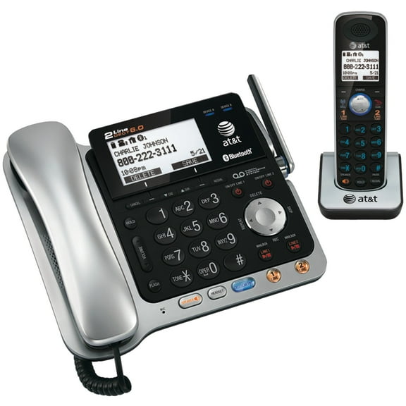 AT&T DECT 6.0 Connect to Cell 2-Line 2-Handset Expandable Corded/Cordless Phone System with Caller ID & Call Waiting, Black & Silver, TL86109