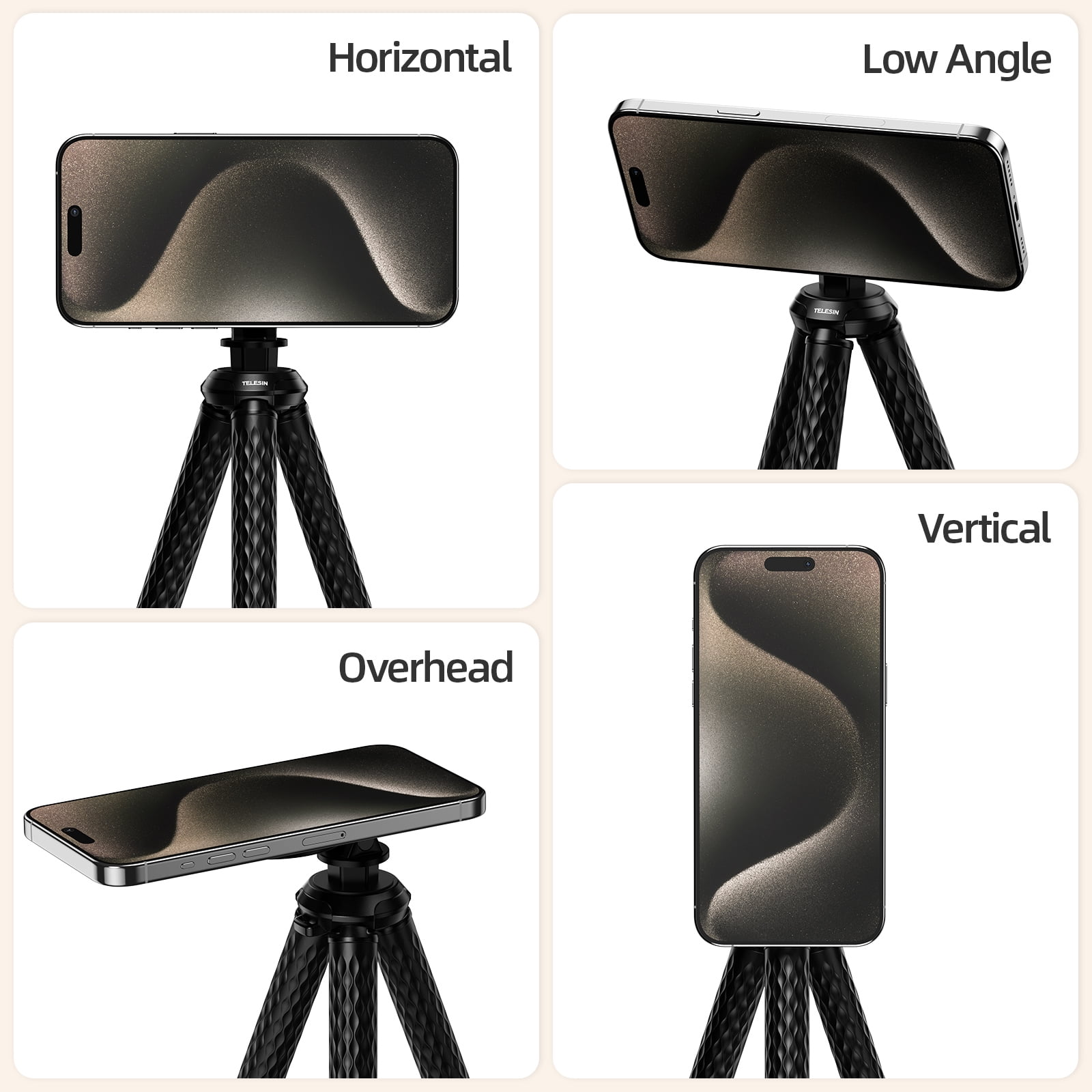 TELESIN Magnetic Flexible Tripod for Smartphone;Mini Bendable Tripod Phone Stand for 2kg Load Capacity Stroller Treadmill Tube Bike Motorcycle Arm Phone Holder Selfie Stick for Video Recording
