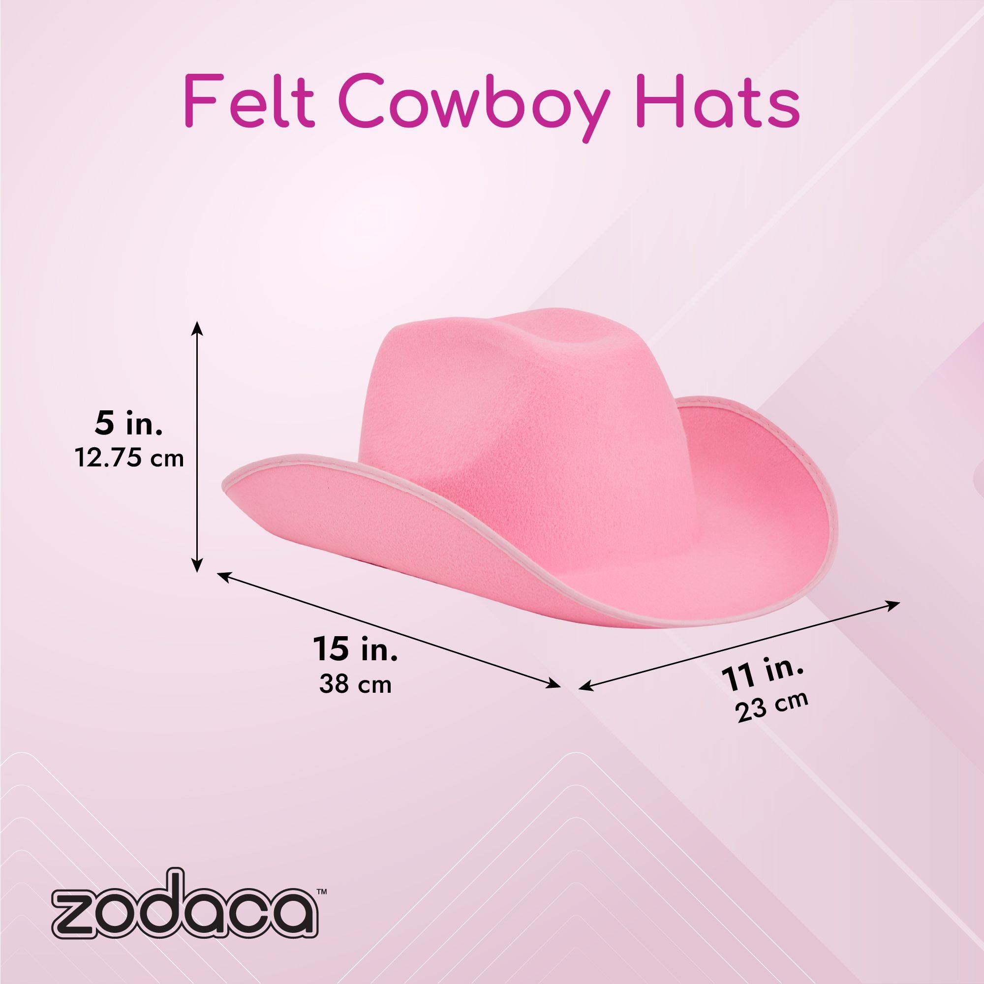 Zodaca Felt Cowboy Hat for Women, Western Pink Cowgirl Hat for Halloween Costume, Birthday, Bachelorette Party (Adult Size)