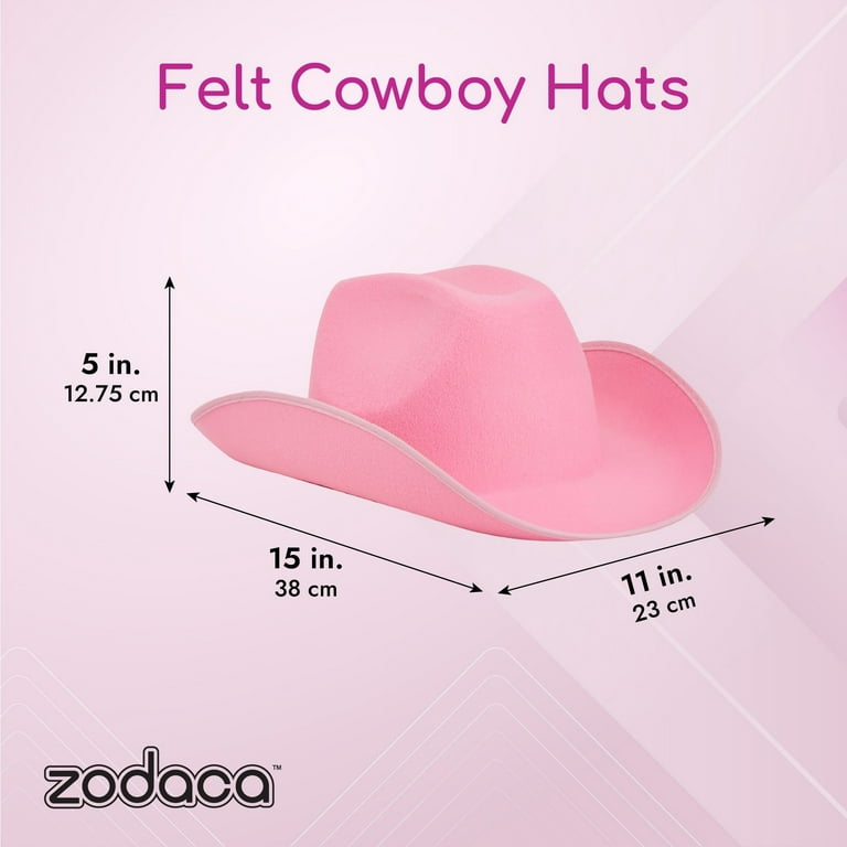 Zodaca Felt Cowboy Hat for Women, Western Pink Cowgirl Hat for Halloween Costume, Birthday, Bachelorette Party (Adult Size)