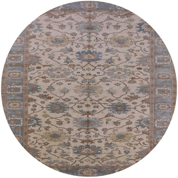 Ahgly Company Indoor Round Mid-Century Modern Mauve Taupe Purple Oriental Area Rugs, 7' Round