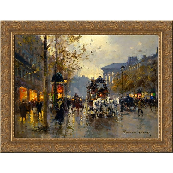 Boulevard de la Madeleine 24x18 Gold Ornate Wood Framed Canvas Art by Edouard Cortes