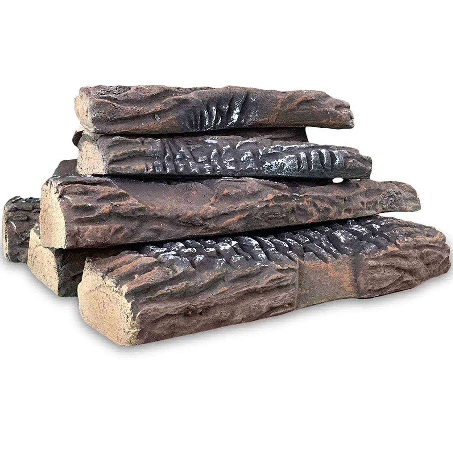 Regal Flame 10 Piece Set of Ceramic Wood Large Gas Fireplace Logs Logs for All Types of Indoor, Gas Inserts, Ventless & Vent Fre