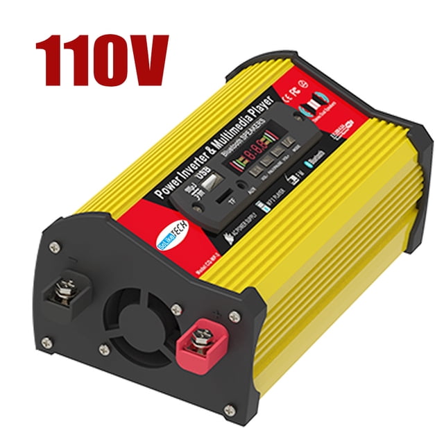 12V to 110V Pure Sine Wave Car Power Inverter with LCD Display, 500W High-Efficiency, Dual USB Ports, Bluetooth 5.0 Multimedia Player, Metal Construction, Intelligent Protection for Camping, Road
