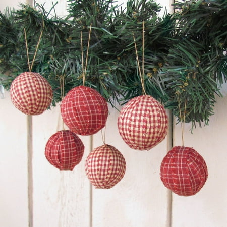 Rustic Red Plaid Homespun Christmas Ball Ornaments Set of 12