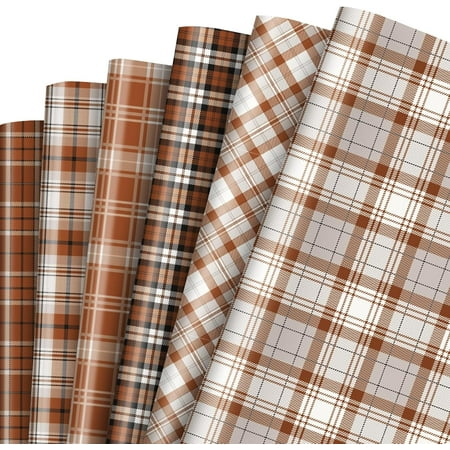 12 Sheet Fall Gift Wrapping Paper 6 Design Orange Buffalo Plaids Printed Wrapping Sheet Autumn Theme Decorative Art DIY Craft Paper for Fall Celebration Gift Packing, 19.7 x 27.6 Inch