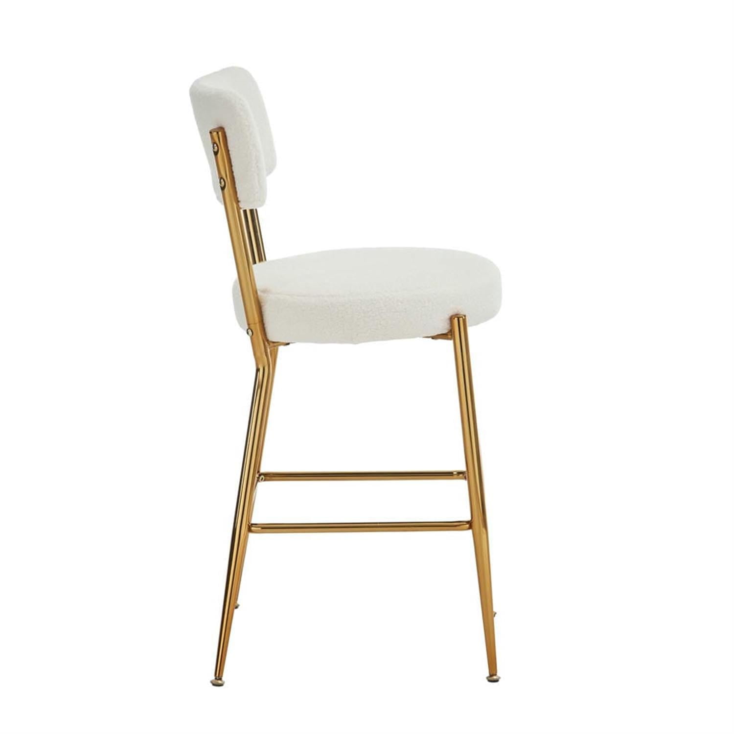 Demi Bonn 35" Counter Height Bar Stools Set of 2, Teddy Fabric Upholstered Barstools with Back, Kitchen Island Countertop Chairs for Dining Room, Beige