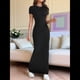 thumbnail image 4 of Vestido de Noche Ajustado, Elegante, Informal, con Cuello Redondo y Mangas para Mujer Negro S, 4 of 9