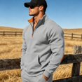 thumbnail image 4 of Homeyce Men Quarter Zip Pullover 1/4 Zip Mock Neck Fleece Sweatshirt Half Zip Long Sleeve Mock Neck Pullovers Casual Dress Fleece Lined Quilted Sweatshirt For Golf Daily Relaxed Fit,Gray 3XL, 4 of 4