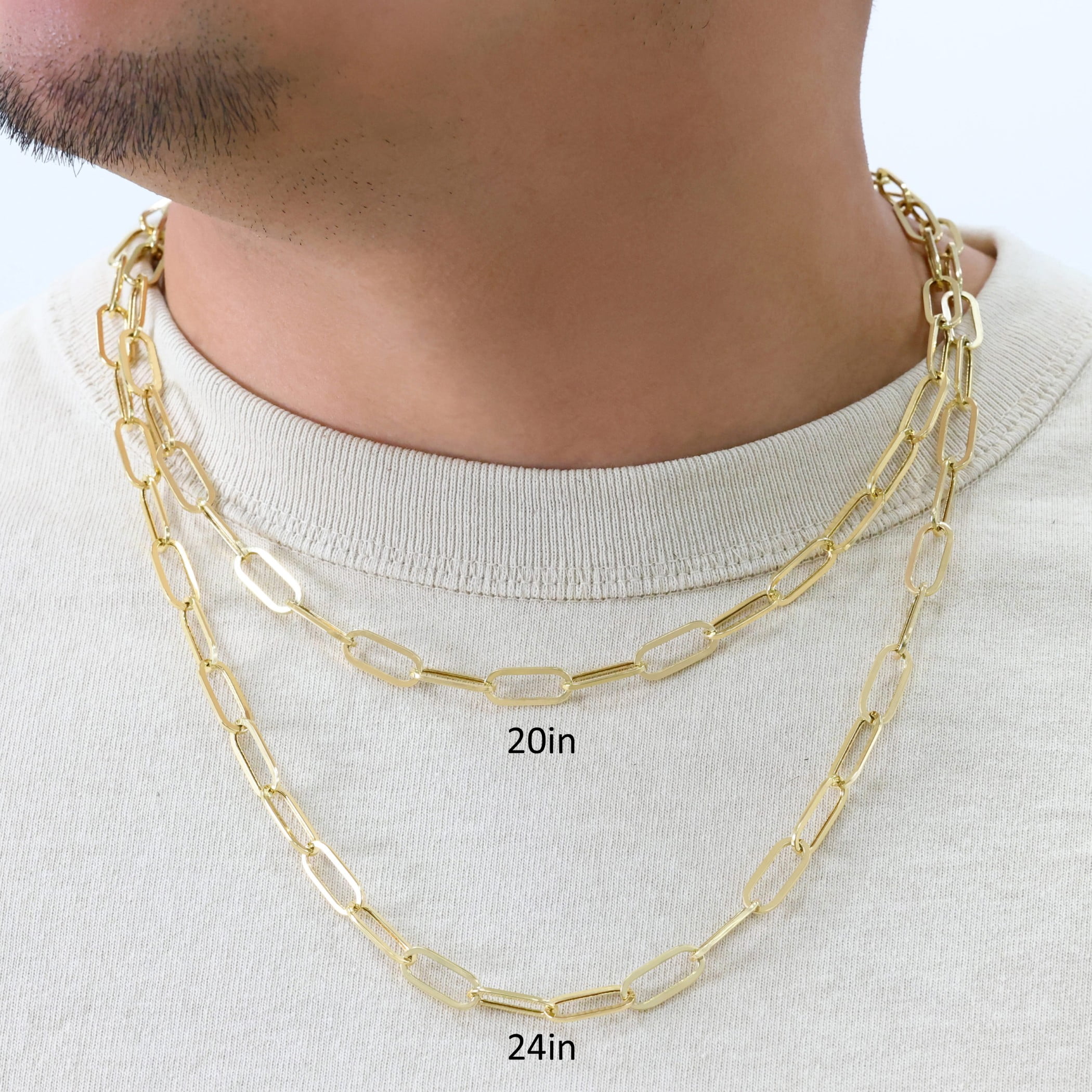 Nuragold 10k Real Yellow Gold Paperclip 7mm Elongated Cable Link Necklace (16"-24") Dainty Italian Jewelry for Men & Women