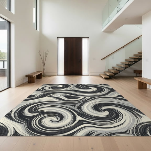 Design&I 8'x10' Washable Area Rug Snag-Free Large Under Fluid Asymmetrical Shape Minimalist Inspired Abstract for Dining Room, Office, Lounge