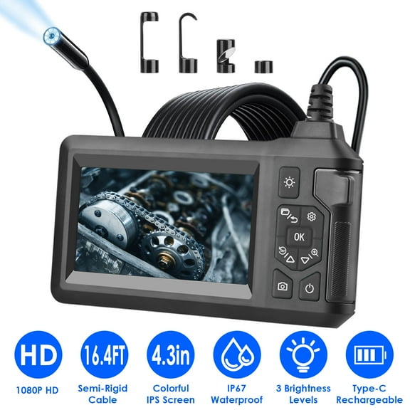16.4FT 1080P IP67 Waterproof Endoscope Camera, LED Light 8mm Borescope Inspection Camera
