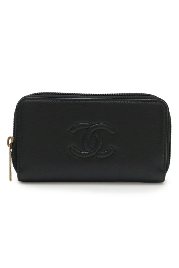 Pre-Owned CHANEL Coco Mark Round Wallet in Caviar Leather, Black (Good)