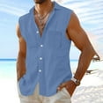 thumbnail image 2 of ZCFZJW Men's Sleeveless Cotton and Linen Shirts Summer Button Up Beach Tank Tops Loose Lightweight Casual Basic Vacation Tank Tees Shirt Light Blue M, 2 of 5