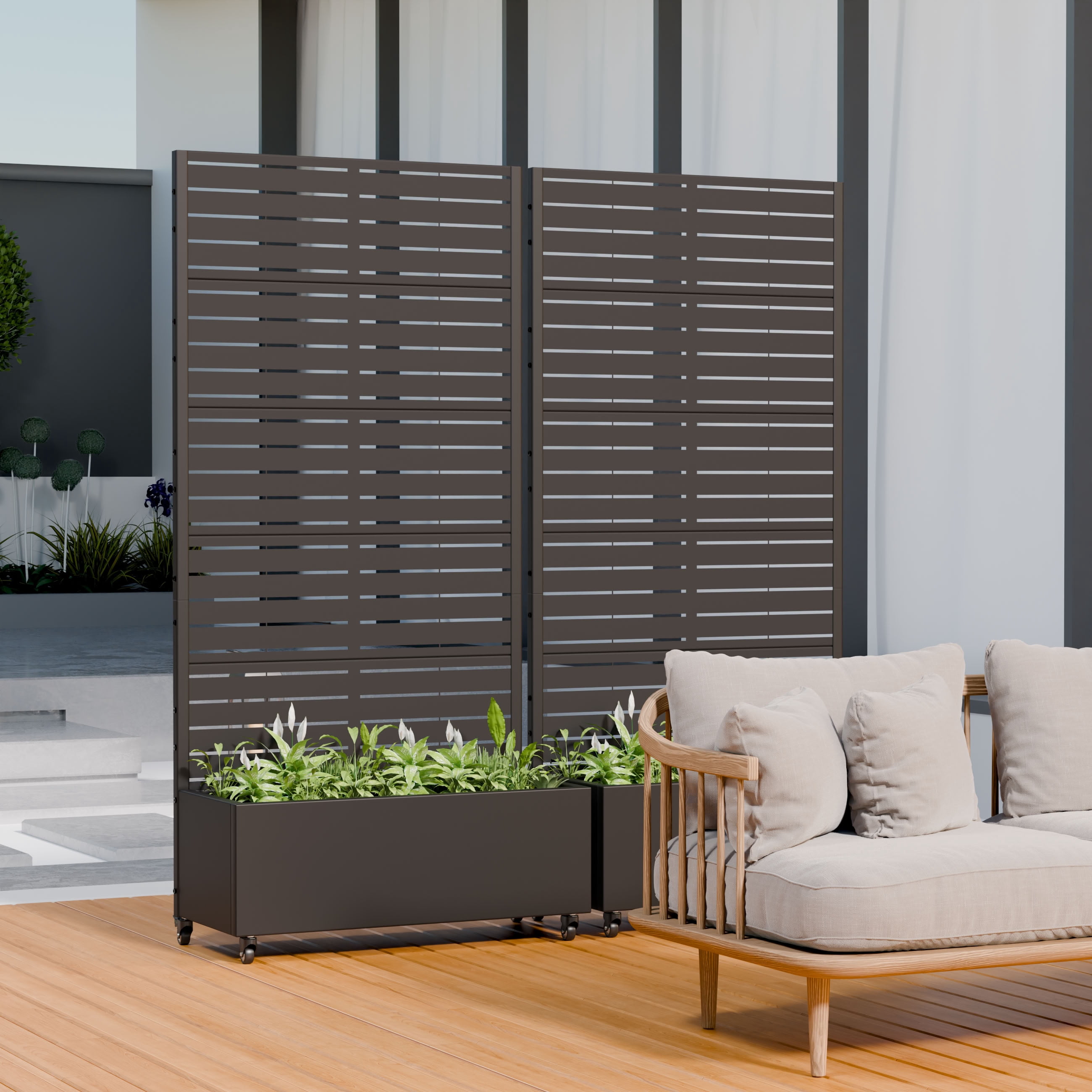 MAYEERTY 5 Panels Outdoor Metal Planter Box, Durable Weather-Resistant Planter, 2 pcs Decorative Metal Flower Box for Patio, Balcony, Garden