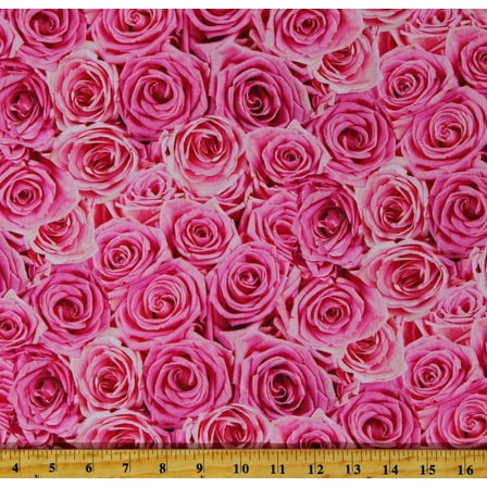 Cotton Packed Roses Fuchsia Pink Flowers Floral Valentine's Day Cotton Fabric Print by the Yard (ROSE-CD3142-FUCHSIA)