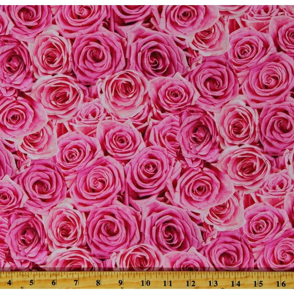 Cotton Packed Roses Fuchsia Pink Flowers Floral Valentine's Day Cotton Fabric Print by the Yard (ROSE-CD3142-FUCHSIA)