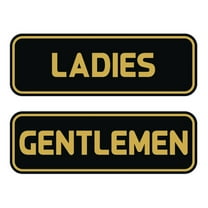 Standard Ladies Gentlemen Restroom Sign Set - Black / Gold Large 3" X 9"
