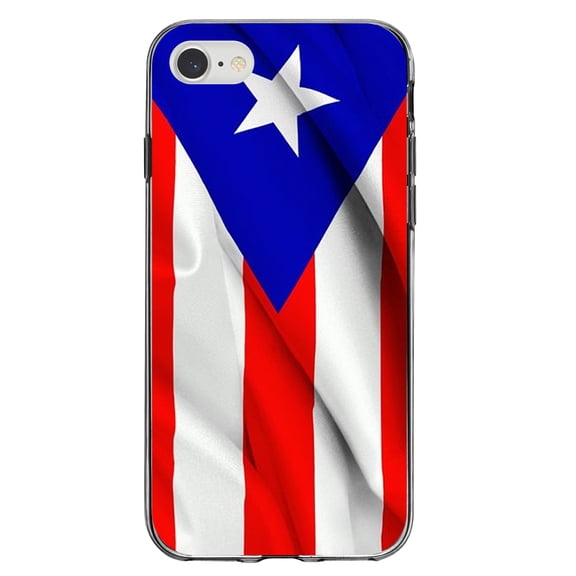 DistinctInk Clear Shockproof Hybrid Case for iPhone 7 8 SE (2020 Model) 4.7" Screen TPU Bumper Acrylic Back Tempered Glass Screen Protector - Red White Blue Puerto Rico Flag