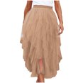 thumbnail image 2 of Aueoeo Women Tulles Skirt High Low Layered Puffy Skirts Pleated A-line Midi Skirt Front Asymmetrical Long Skirts Khaki L, 2 of 7