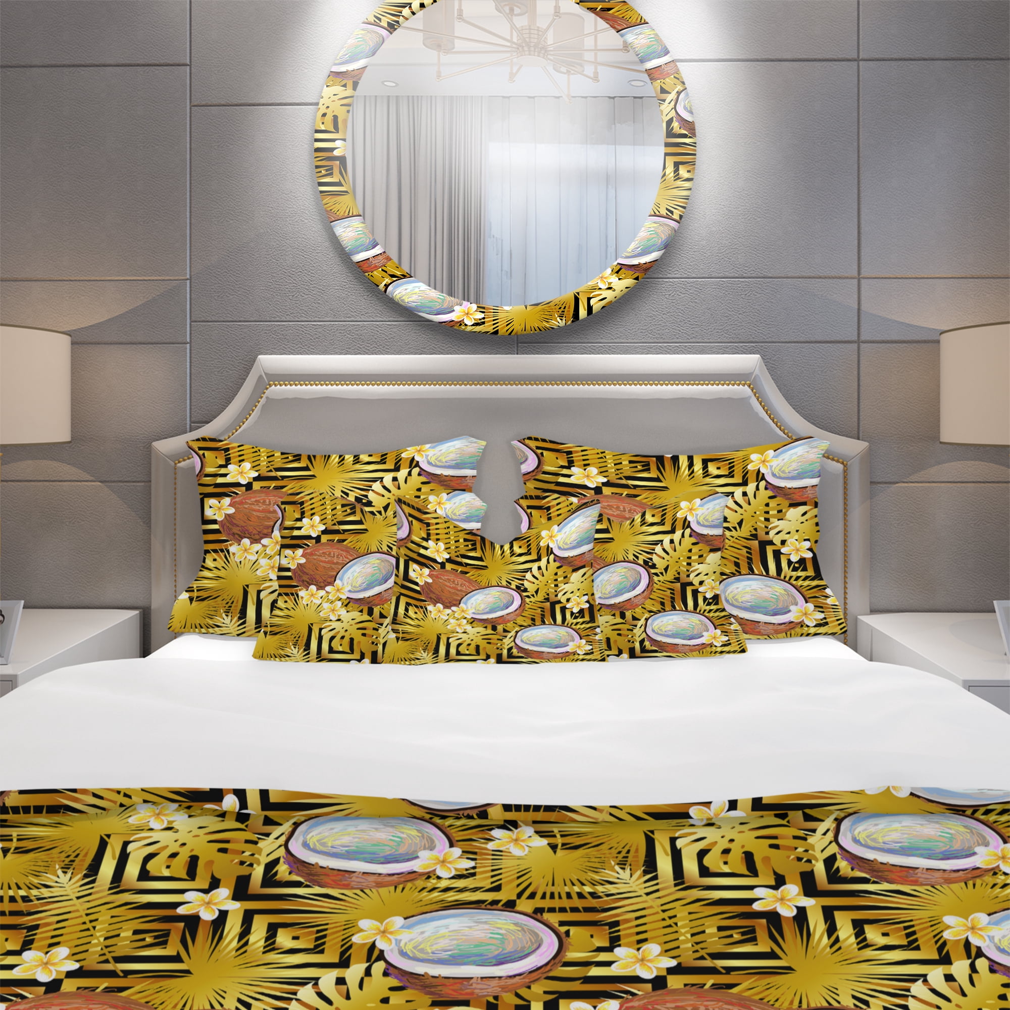 Designart 'Tropical Pattern with Coconuts & Flowers' Tropical Duvet Cover Set