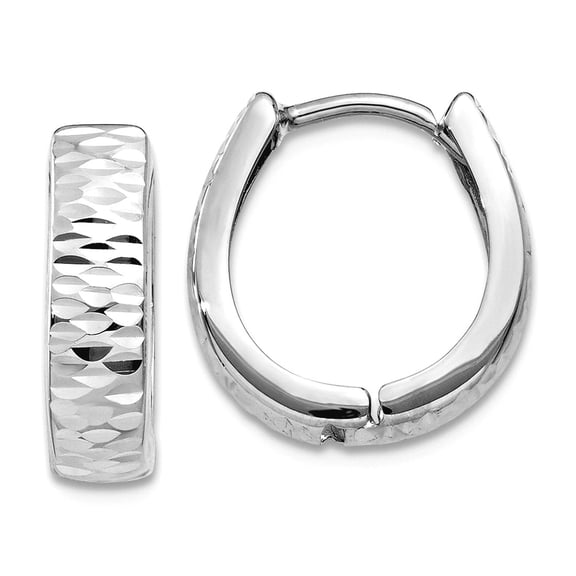 3mm 10k White Gold Textured and Polished Hinged Hoop Earrings 12x3mm Wide Hoop Earring for Women