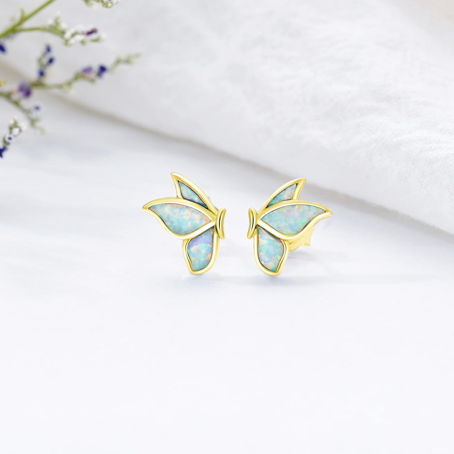Dorunmo 925 Sterling Silver Butterfly Wings Earrings Opal Stud Earrings Butterfly Jewelry Gifts for Women (Gold Plated)