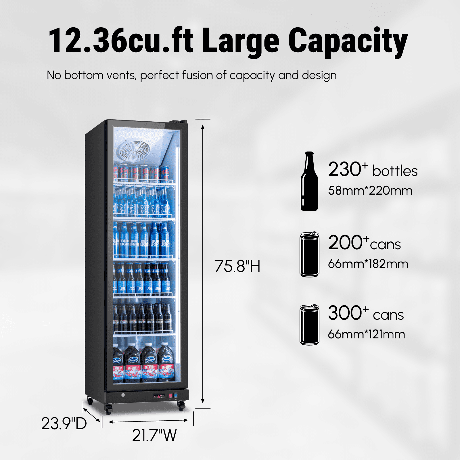 Yeego 12.36 Cu. Ft Commercial Refrigerator,200 Cans Merchandiser Refrigerator with LED Light & Adjustable Shelves