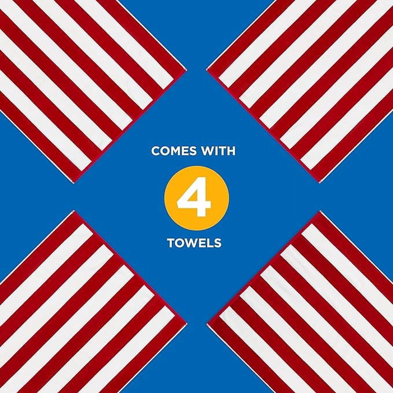 Kaufman - 32" x 62" Red Joey Velour Cabana Stripe Multicolor Beach Towel, 4-Pack, 100% U.S.A. Cotton