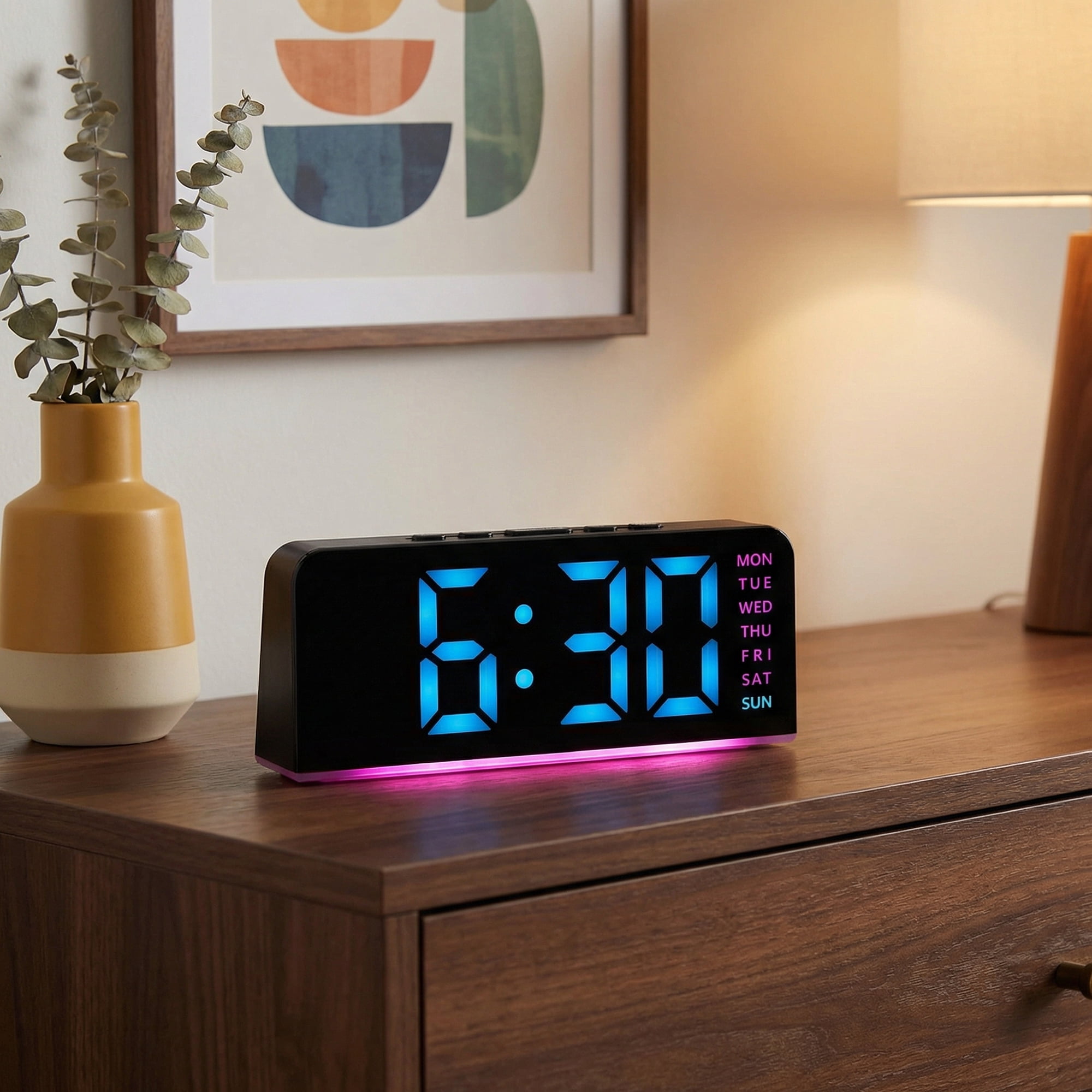 Unique Bargains Dimmable Dual Alarm Clock for Heavy Sleepers 6.3" x 1.6" x 2.6"
