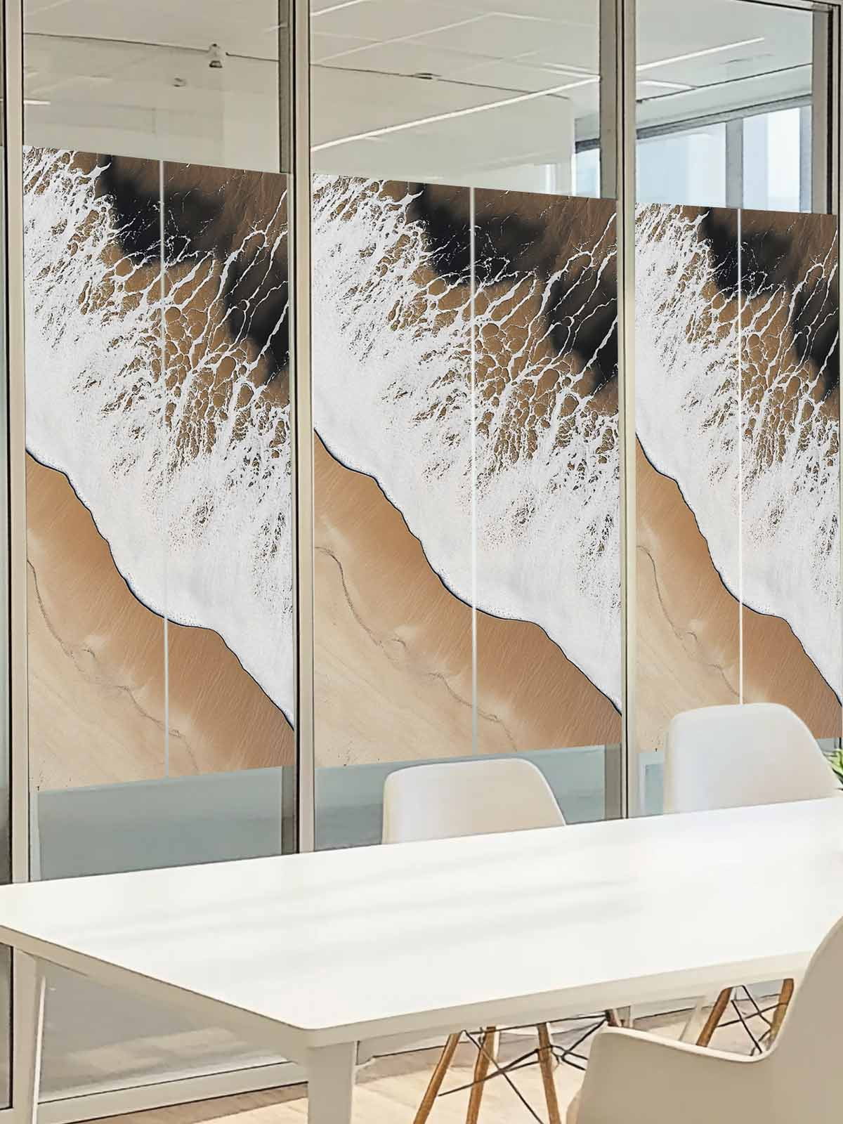 Abstract Wave Effect Window Privacy Film, Brown Gradient Beach Frosted Glass Window Clings Static Cling UV Heat Blocking Reusable Door Sticker for Bathroom 23.6 x 59 Inch