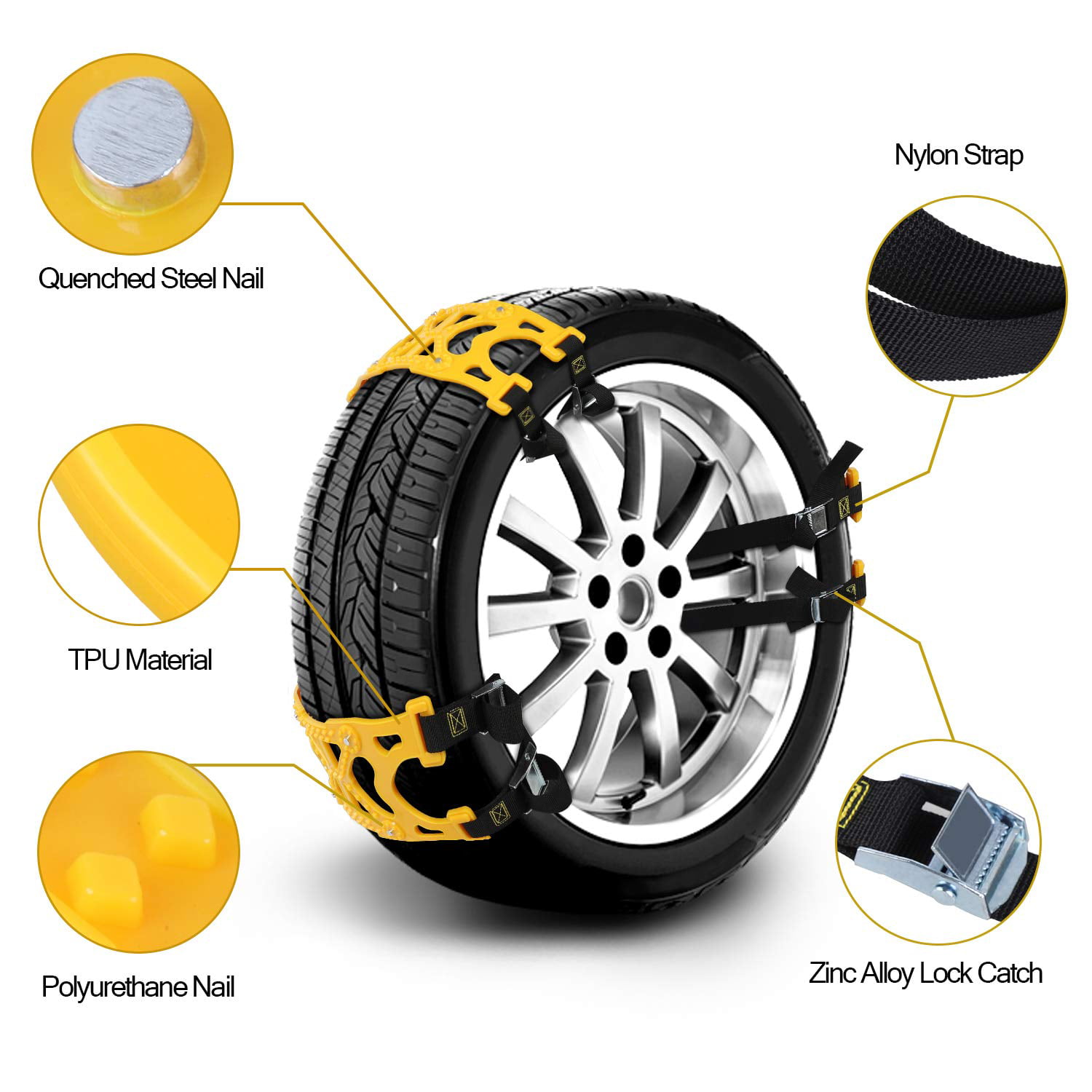 10PCS Car Winter Snow Anti-skid Wheel Nylon Tire Chains Winter Driving Security Chains Wear resistant low temperature resistant Universal Fit Tyre Width 145-295 Kwolf Anti-skid Wheel Tire Chains
