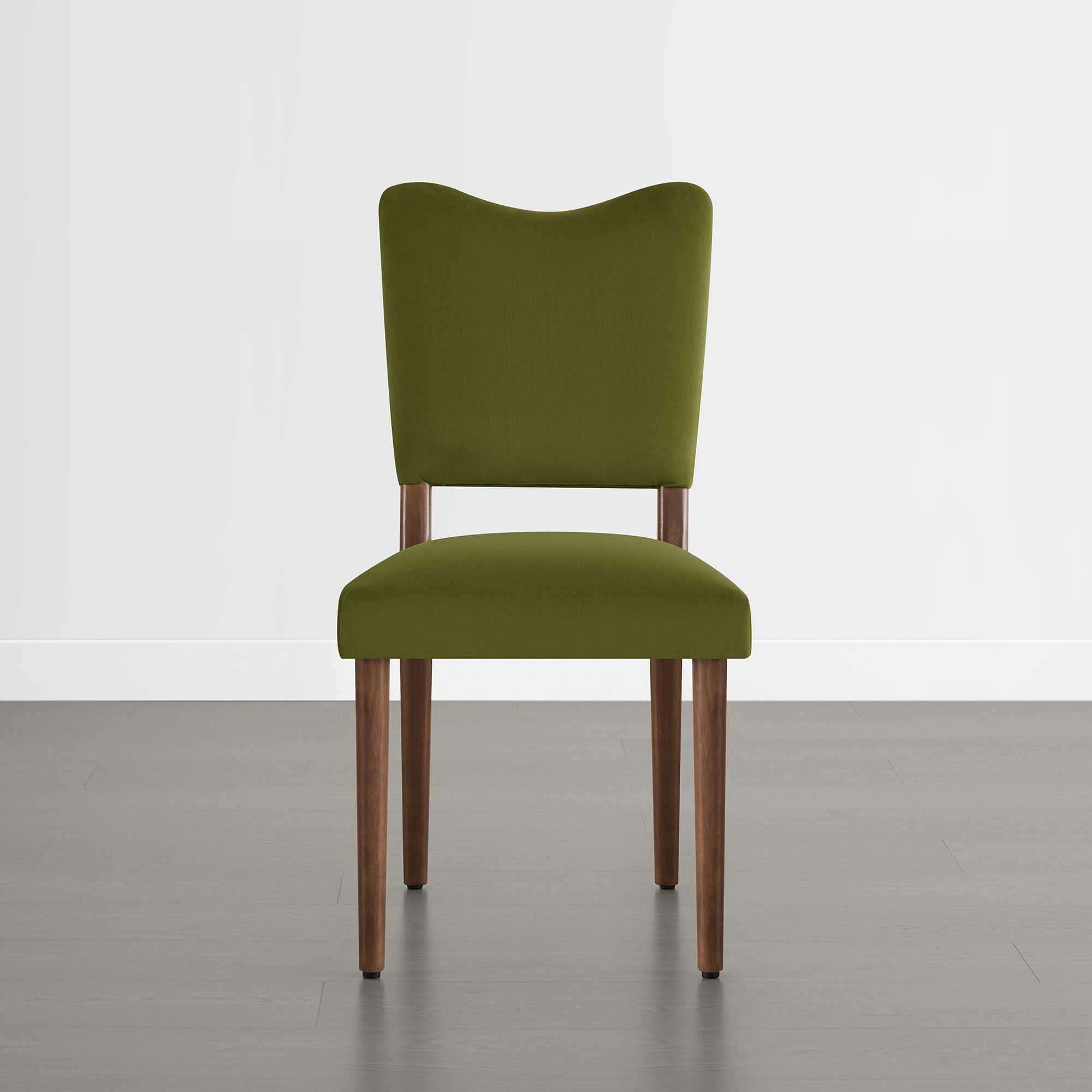Spruce & Spring Velvet Dining Chair with Curved Back, Upholstered Side Chair with Solid Wood Legs for Dining Room Living Room, Walnut Finish, Set of 2, Green