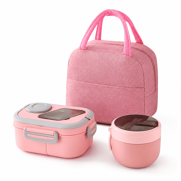 Hmhnsya 3Pcs Bento Lunch Box Set with Insulated Bag & Soup Bowl Leakproof Food Container