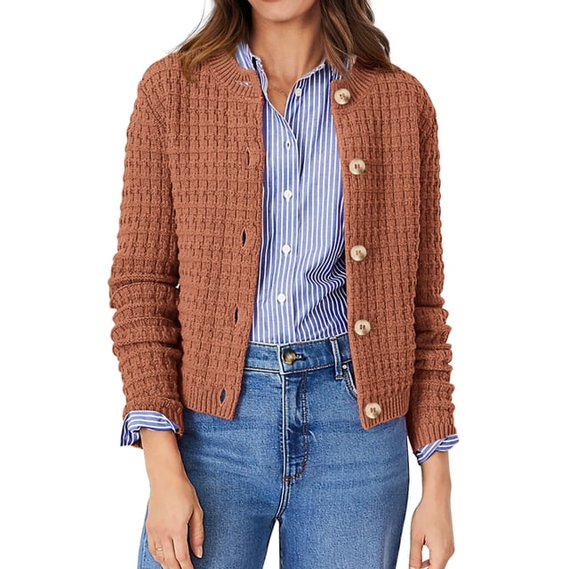 Suéter PRETTYGARDEN Cardigan de Punto Marrón Talle M