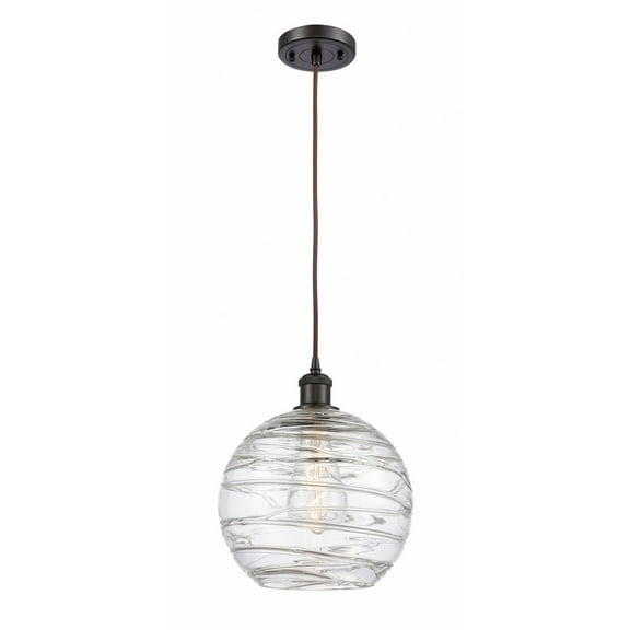 516-1P-OB-G1213-10-LED-Innovations Lighting-Athens Deco Swirl - 3.5W 1 LED Cord Hung Mini Pendant In Industrial Style-13 Inches Tall and 10 Inches