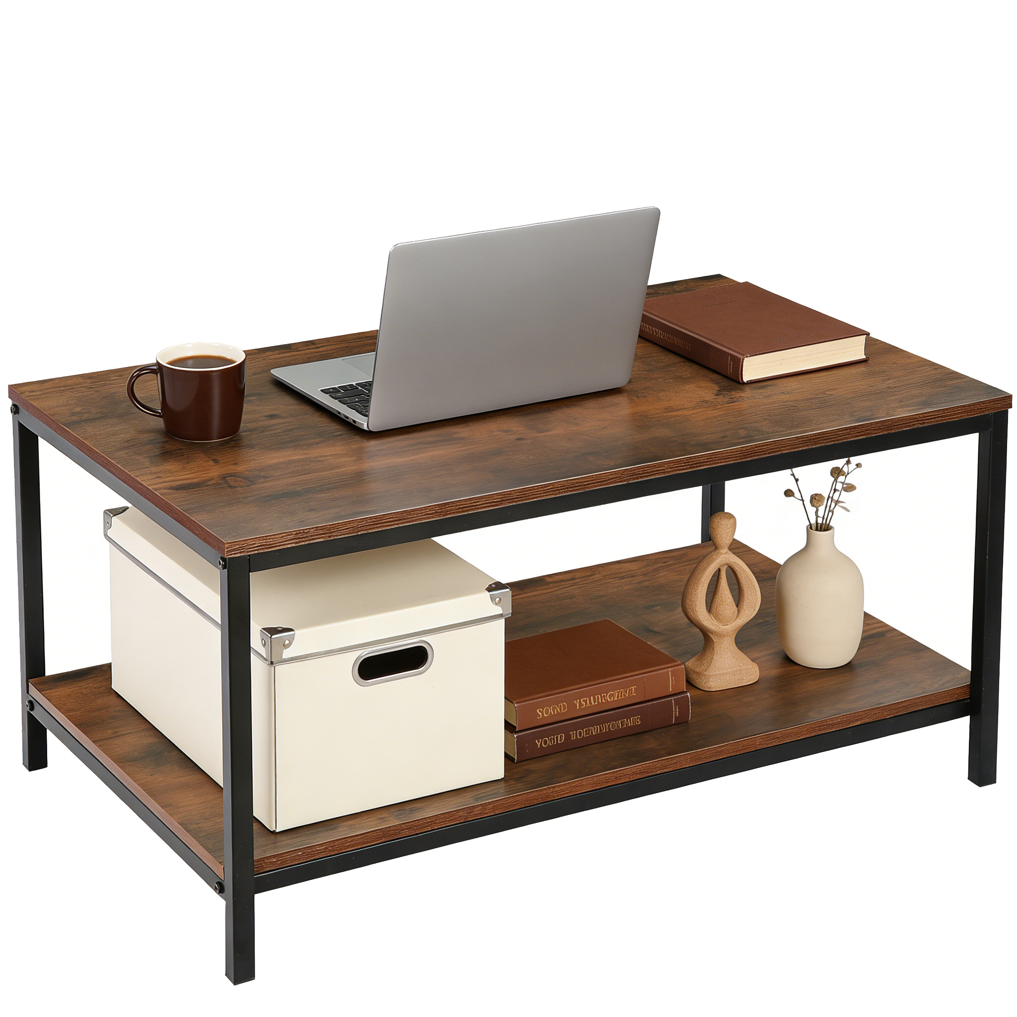HomGarden Industrial Rectangle Wood Coffee Table, Rustic Brown photo 7