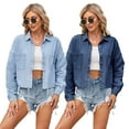 thumbnail image 3 of WOLLED Spring Women's Washed Denim Jacket Lace up Waist Wash Denim Blouse Long Sleeve Denim Tops S-XL, 3 of 8