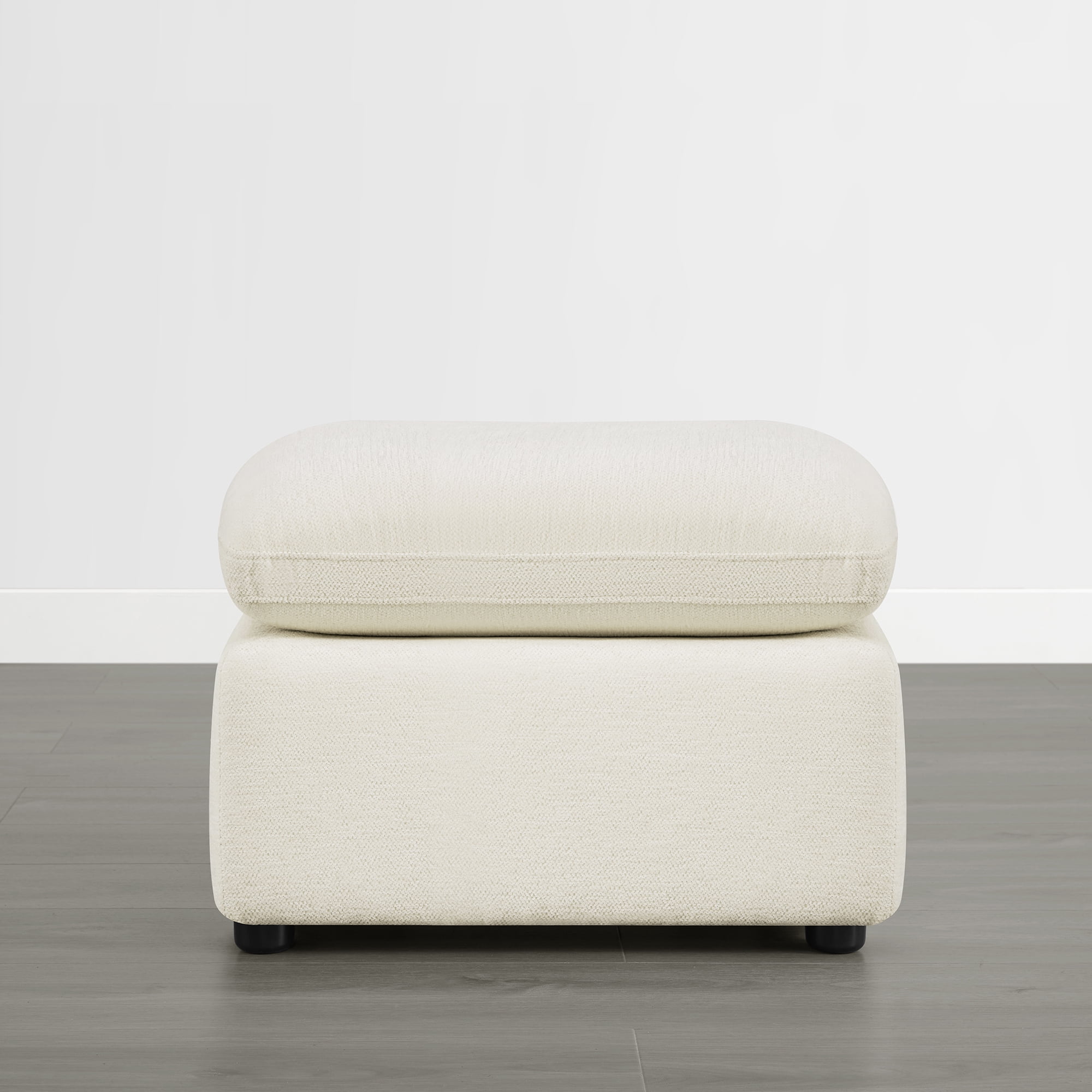 Spruce & Spring Upholstered Ottoman Footstool with Padded Cushion for Living Room and Bedroom, Cream White