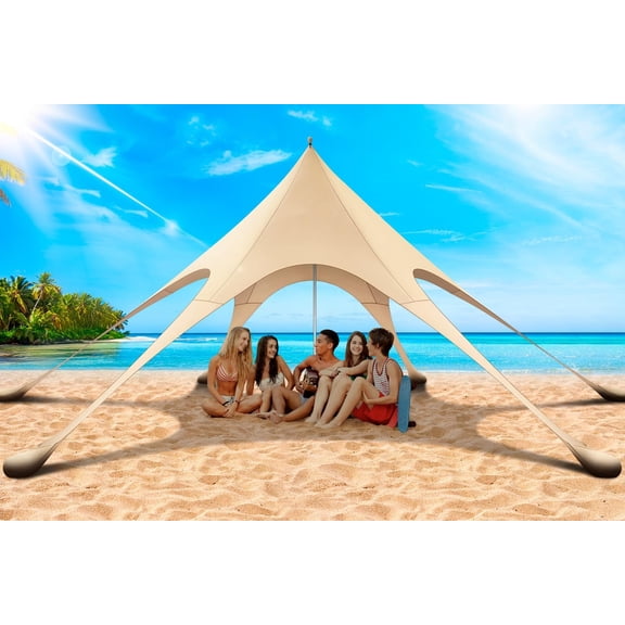 Beach Tent Sun Shelter & Portable Canopy UPF 80  UV Protection, Shade Canopy with Sandbags, Sand Shovel Ground Pegs for Outdoor Camping, Picnics