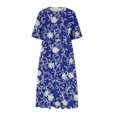 thumbnail image 4 of GaThRRgYP Womens Dresses for Wedding Guest,Womens Fashion Printed Short Sleeve Round-neck Long Dress Blue XXXL, 4 of 5