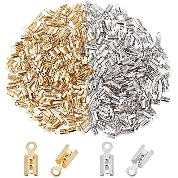 400pcs Fold Over Crimp Ends Crimp Caps Tips 3mm Leather Ribbon Cord Clamp Clasp Connector for Jewelry Making Necklace Cord DIY Craft