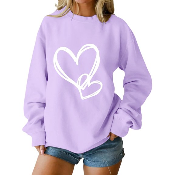 ChaoLingNeng Valentines Sweatshirts for Women Valentine Love Heart Print Sweatshirt Funny Long Sleeve Graphic Printed Loose Pullover Tops